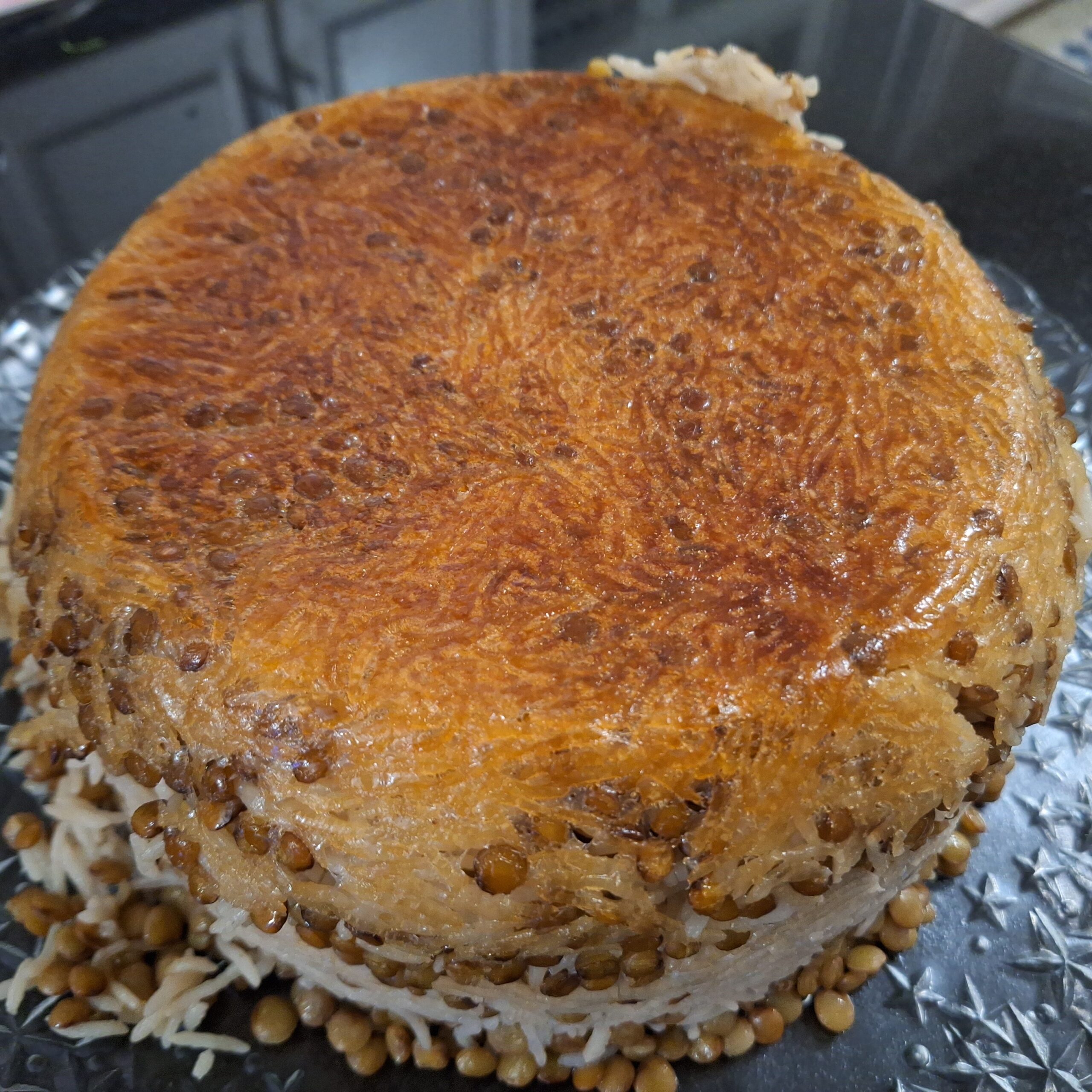 Adas Polo Tahdig Golden Persian tahdig made with a PARS IRAN rice cookers